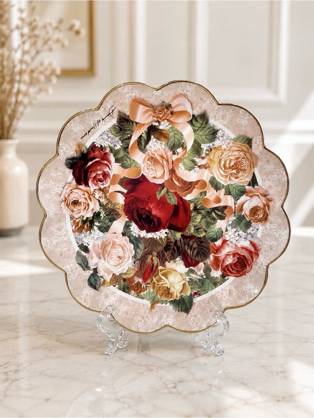 Franklin Mint Victorian Vintage Y2K Rose Bouquet Plate Porcelain Collector’s